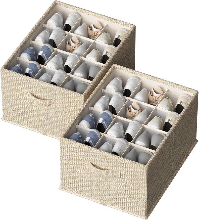 FHSQX 2 Pack Shoe Organizer for Closet,Foldable Shoe Organizer,Fits up to 24 Pairs,Storage Containers With Bottom Support for Shoes | Foldable, Fits up to 24 Pairs, With Bottom Support, for Shoes - Image 1